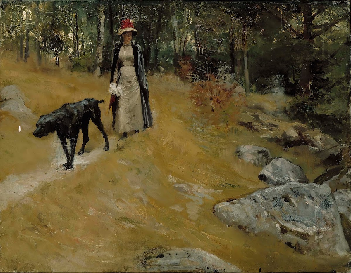 On The Shore Bank Annie Edelfelt With A Dog 1883