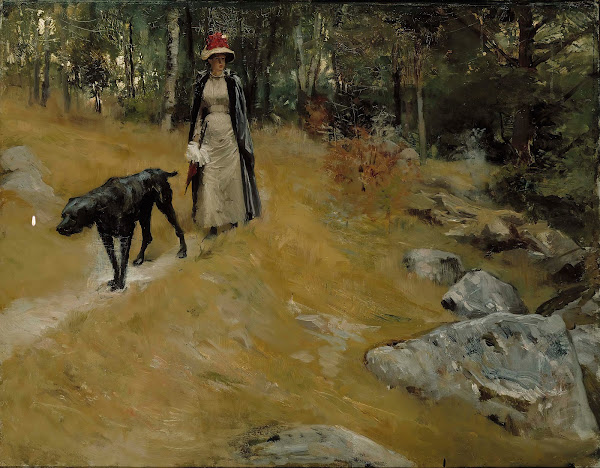On The Shore Bank Annie Edelfelt With A Dog 1883