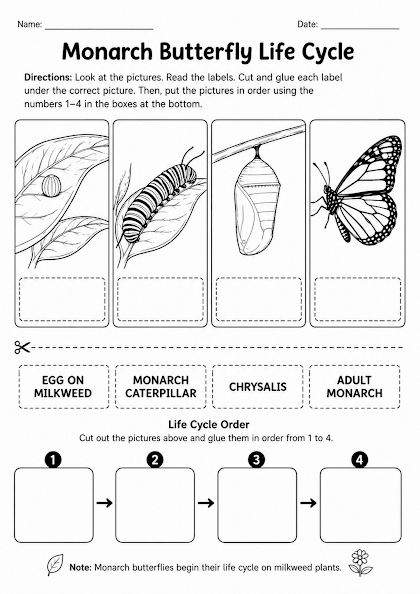 Monarch Butterfly Life Cycle Worksheet