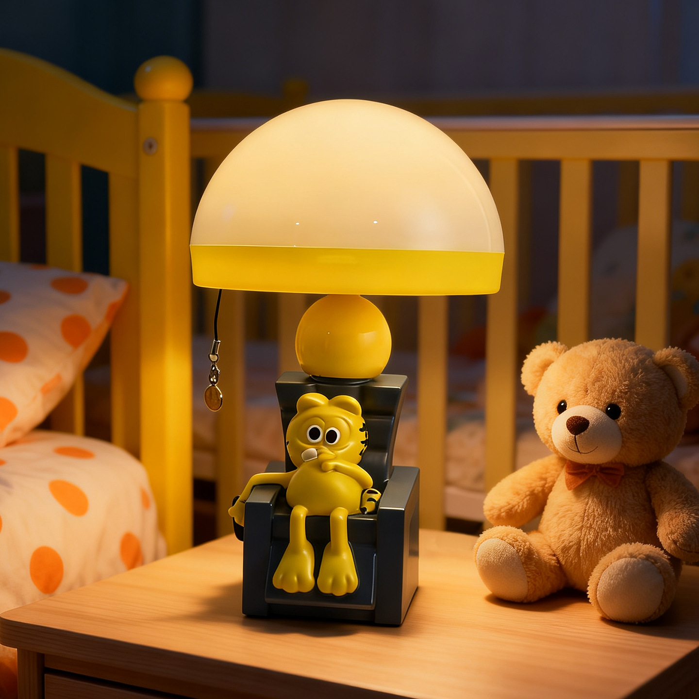 Table lamp cat in deck chair, cartoon