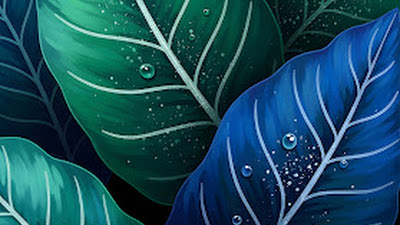 Tropical Foliage Illustration with Teal and Blue Leaves