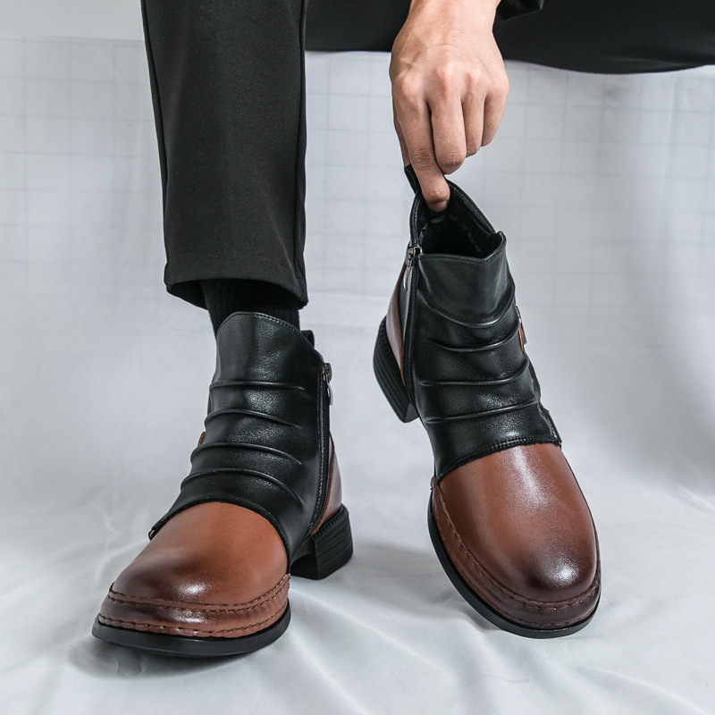 Men's cowboy-style ankle boots, synthetic leather, elegant