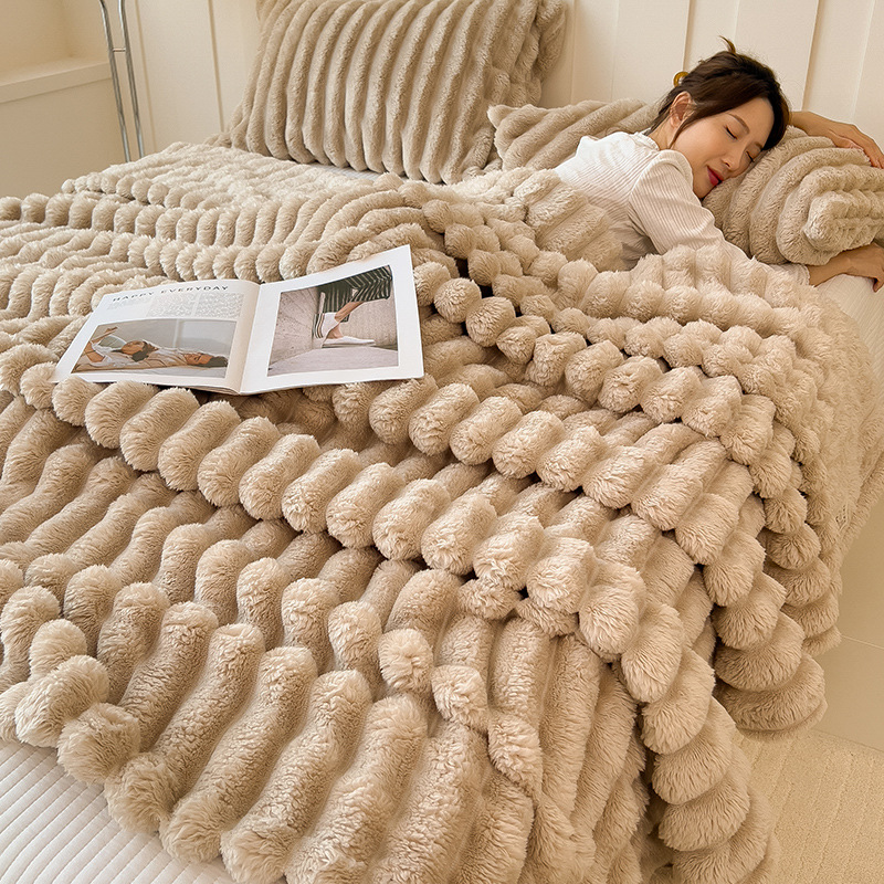 Flannel wool blanket, faux rabbit fur, under 300 g