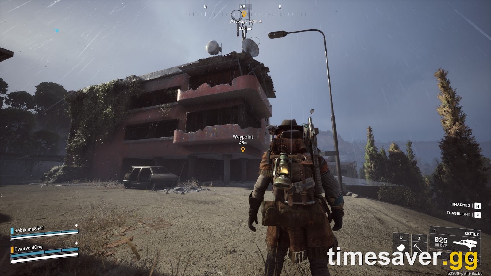 ARC Raiders raider approaching a weathered apartment building topside in the Buried City wasteland, where access keys are scavenged