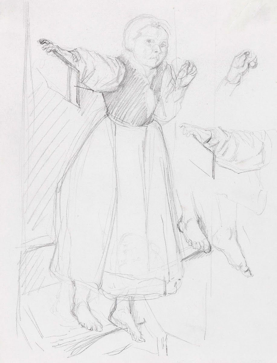 Tiroler Mädchen auf einer Stufe stehend 1878