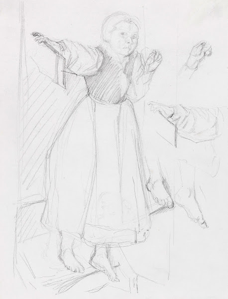 Tiroler Mädchen auf einer Stufe stehend 1878