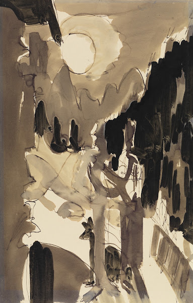 Paar im Mondlicht vor dem Haus ca 1928