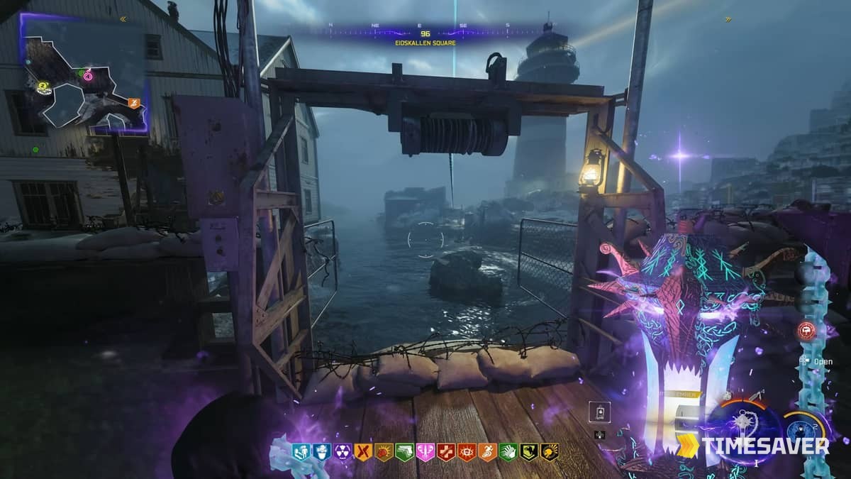 Black Ops 7 Zombies first-person gameplay on Totenreich with the perk HUD in Season 4