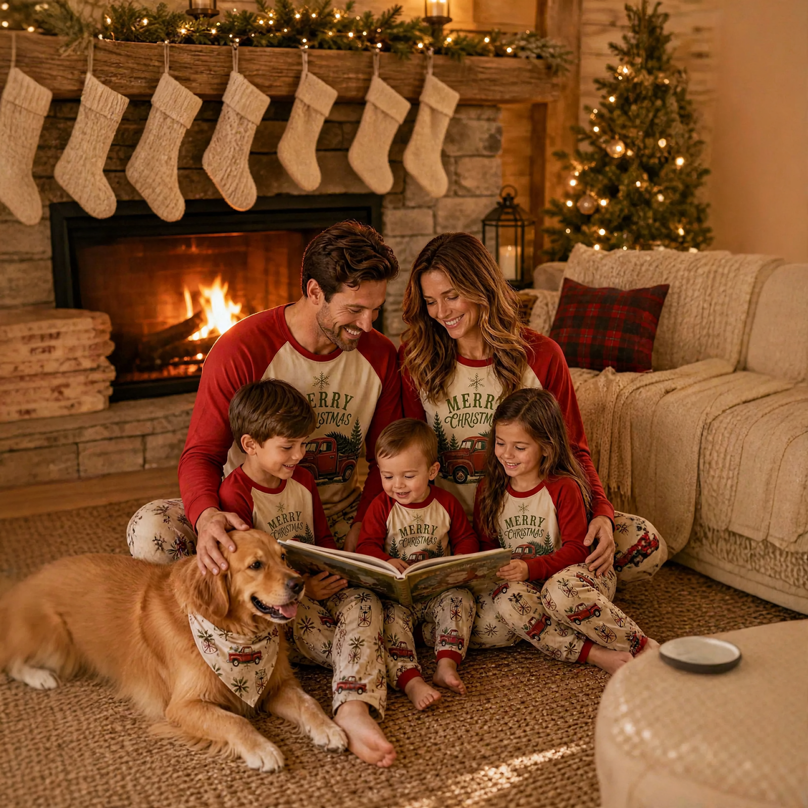 Christmas Pajama Set for Families with Car Motif