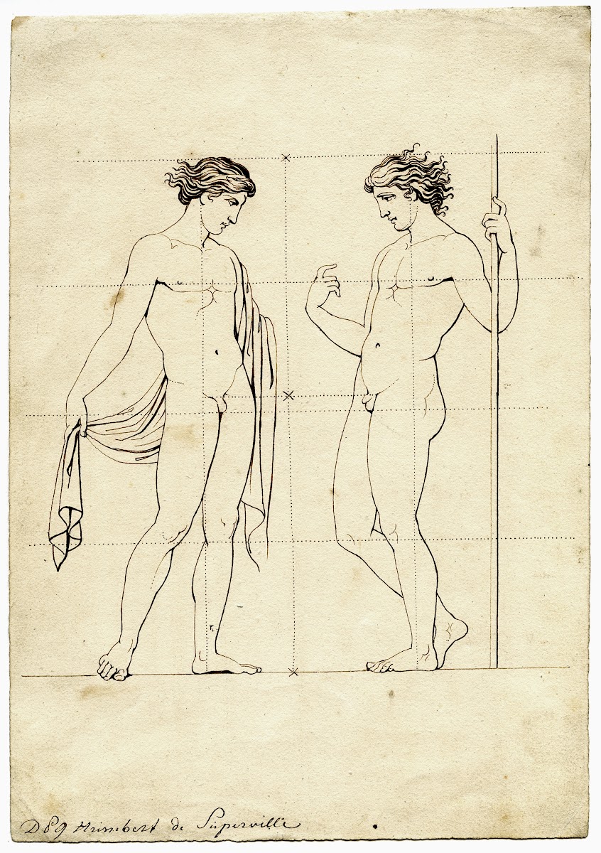 Two standing naked youths