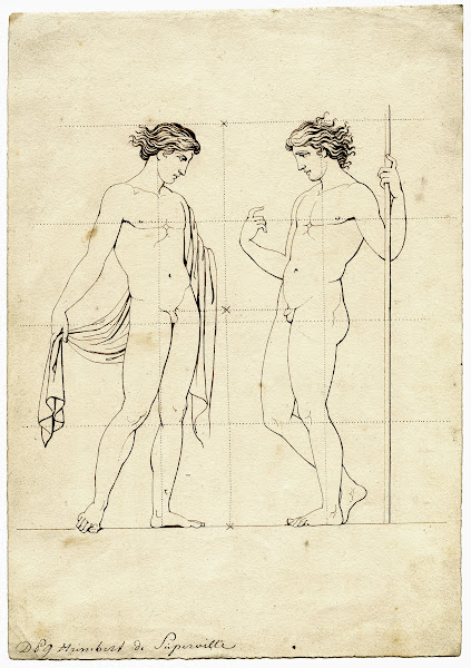 Two standing naked youths