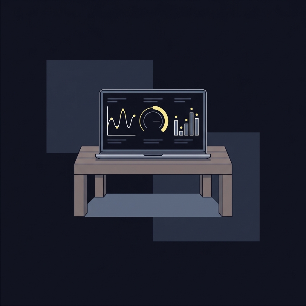 Minimalist 2D vector of a locker room laptop showing graphical sleep and recovery charts for sports science analysis for How Fixture Congestion Affects Soccer Teams