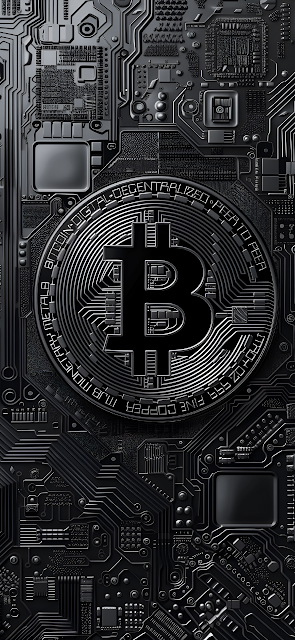 Bitcoin Cryptocurrency Symbol Dark Circuit Board Texture - Free mobile Wallpaper
