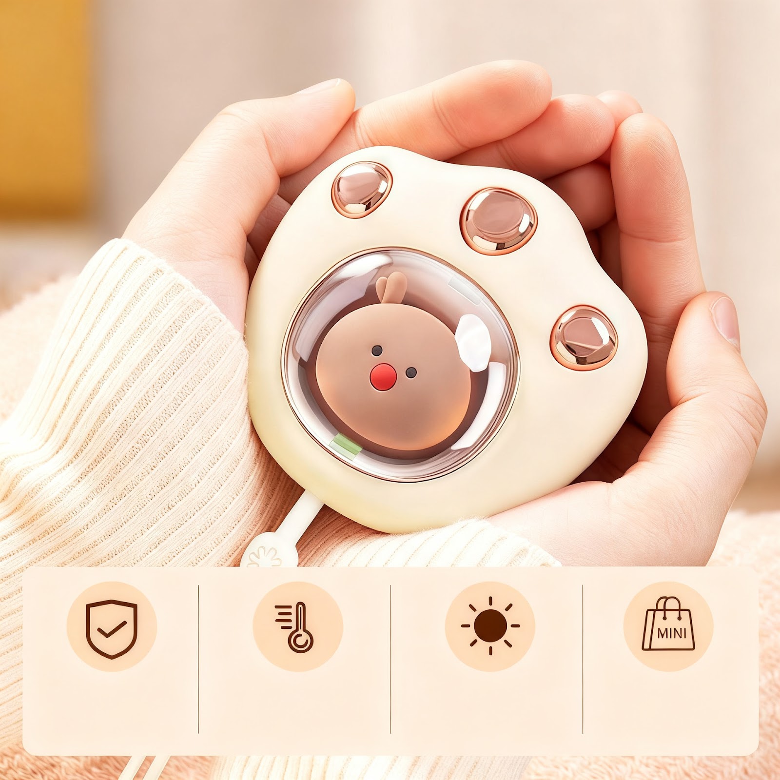 USB hand warmer, 300–500 mAh, two to three levels