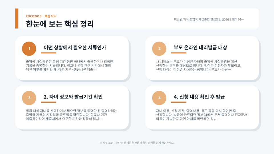 자녀 기준 가족관계증명서를 준비해 정부24에서 출입국 사실증명을 신청하는 절차 안내