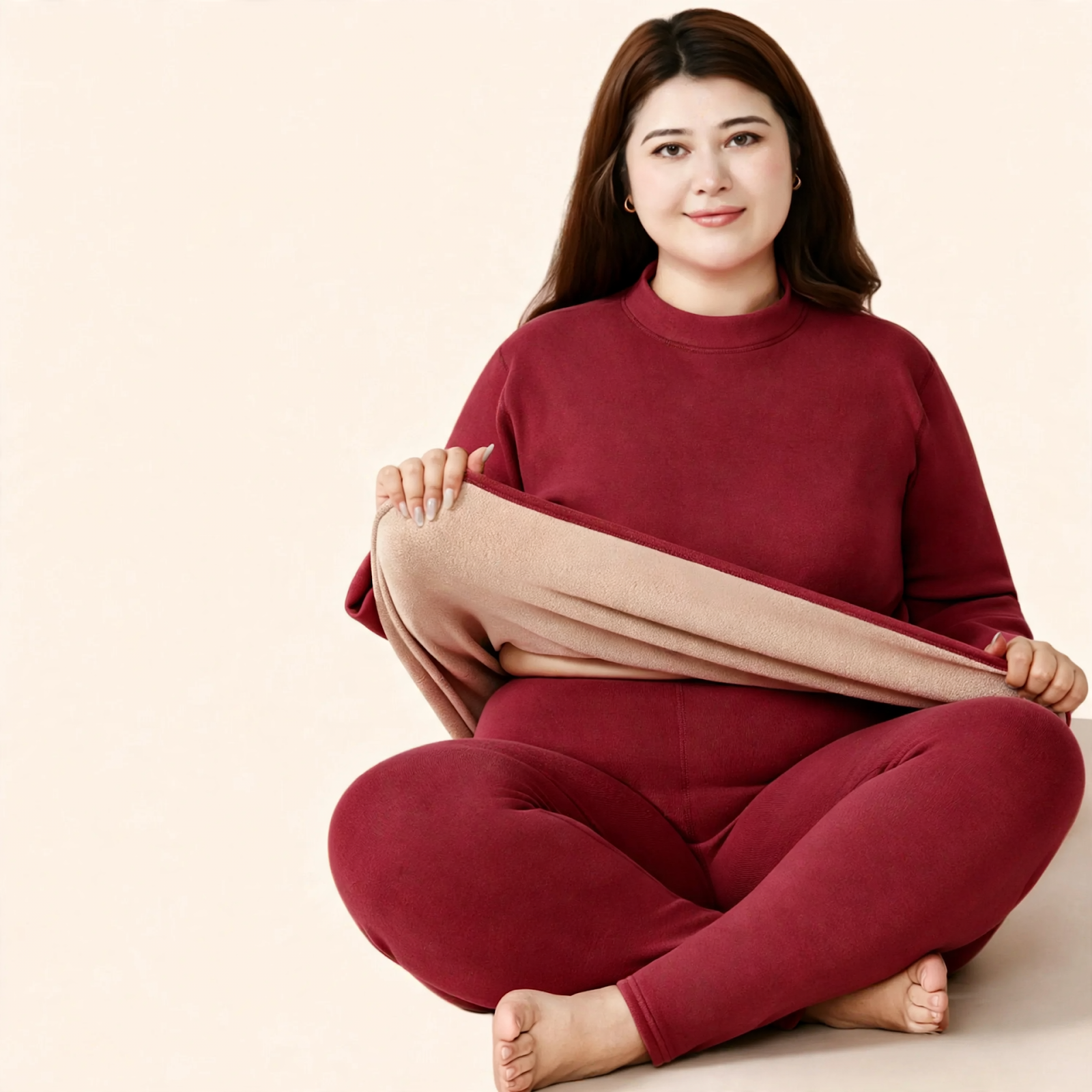 Thermal underwear set with lamb fleece, large sizes