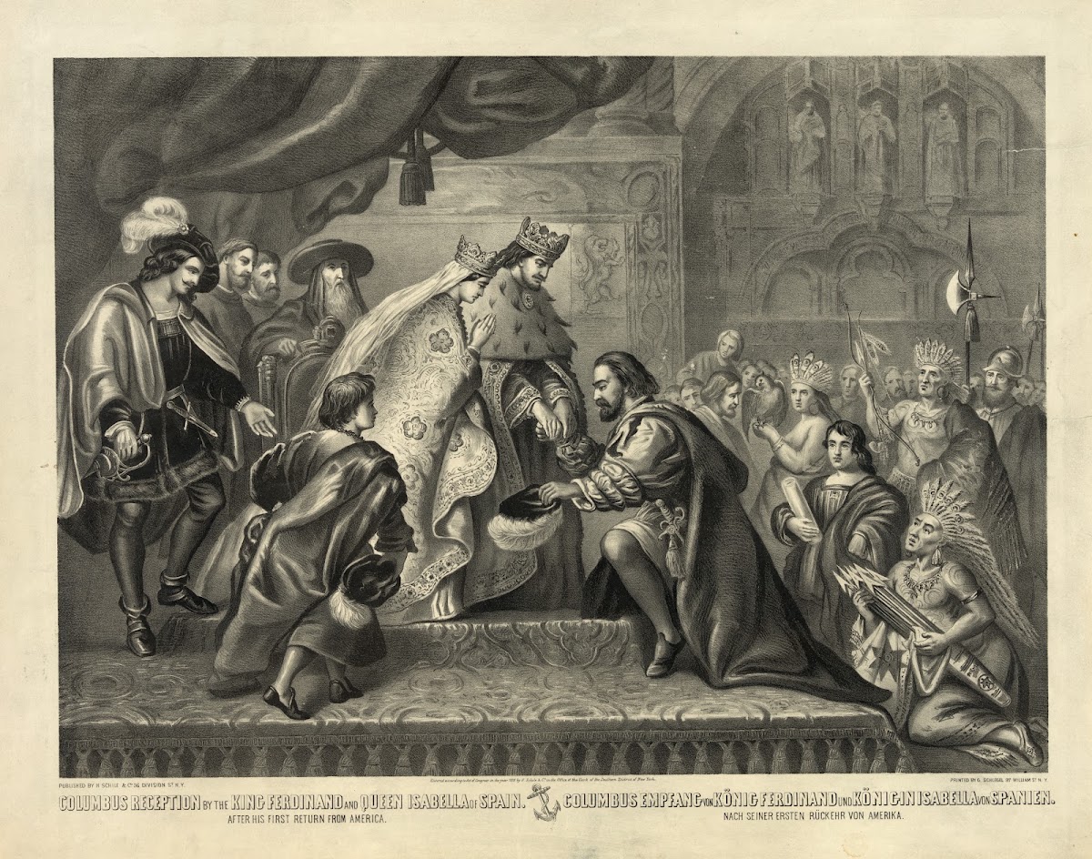 Columbus reception by the King Ferdinand and Queen Isabella of Spain after his f