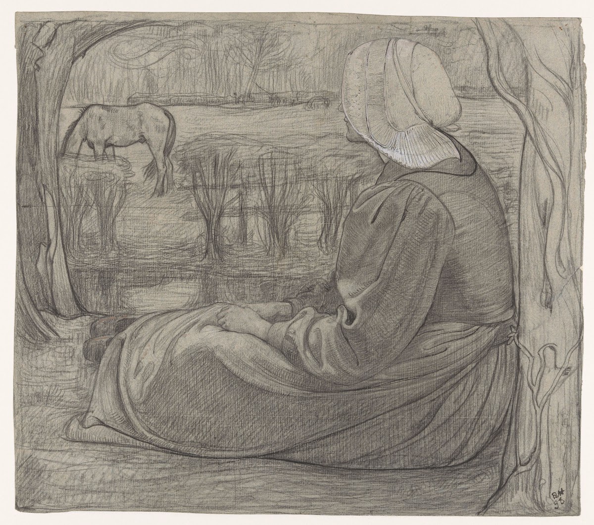 Huizer vrouw zittend aan de waterkant 1898