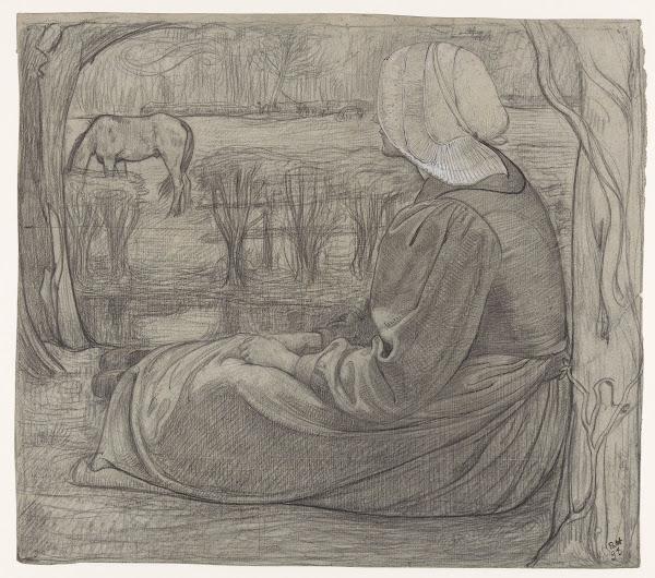 Huizer vrouw zittend aan de waterkant 1898