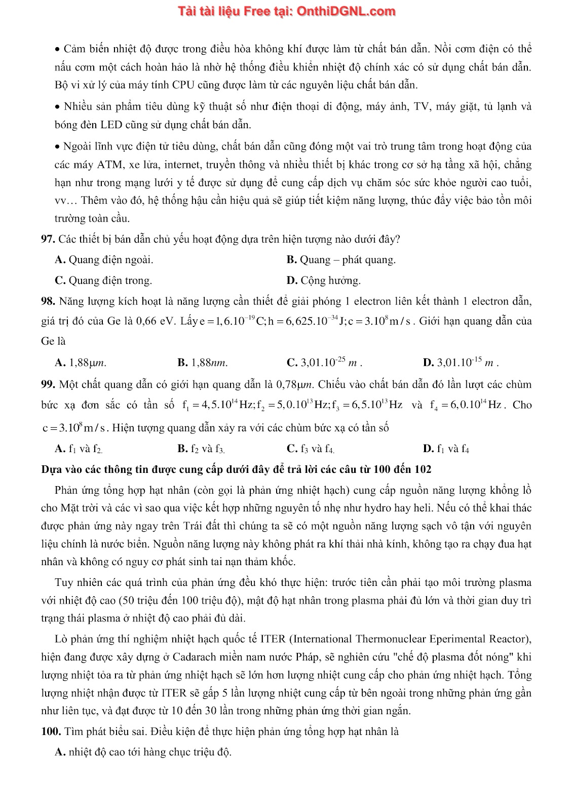 300 bài tập môn Vật Lý - Ôn thi ĐGNL ĐHQG TPHCM Phần 8