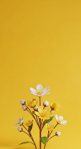 Stylized White Flowers on Vibrant Yellow Background Vertical