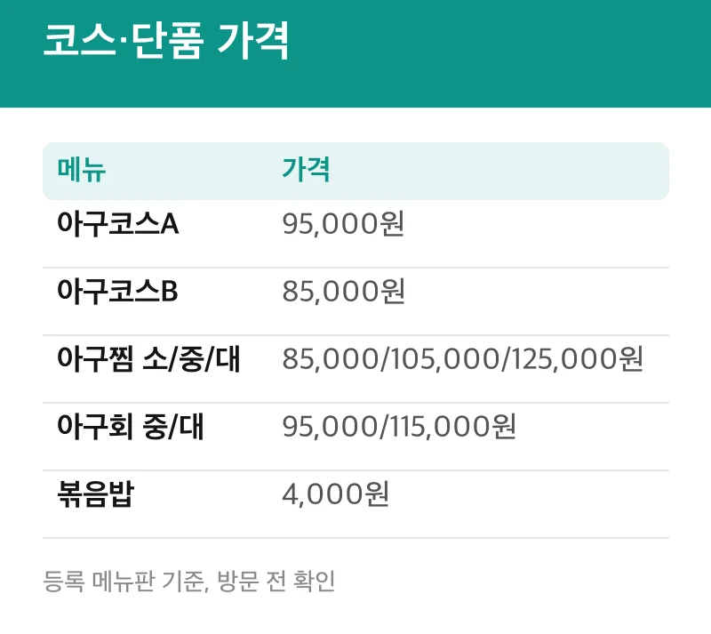 코스·단품 가격