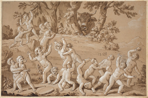 A Large Group of Putti Plunged into Terror by the Arrival of a Bull 1802  1827
