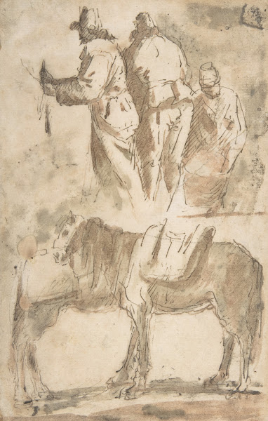 Sheet of Studies Three Figures Above Studies of Horses Below 161275