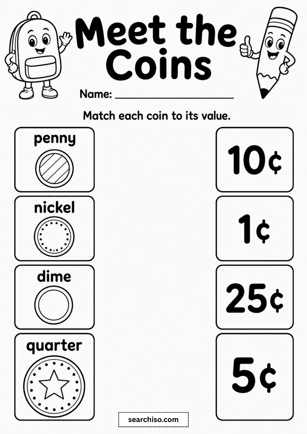 Meet the Coins Matching Worksheet