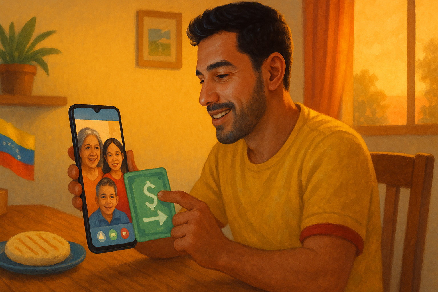 Venezolano enviando dinero desde el exterior a su familia en Venezuela de forma segura