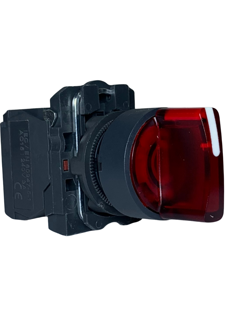 Illuminated Selector Switch 220VAC 2 Stay Put Positions Red 1N/O + 1N/C