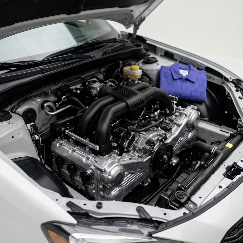Close up Subaru engine bay showing boxer engine layout and clean components highlighting common Subaru problems diagnostic view with subtle 3666ed brand color accent