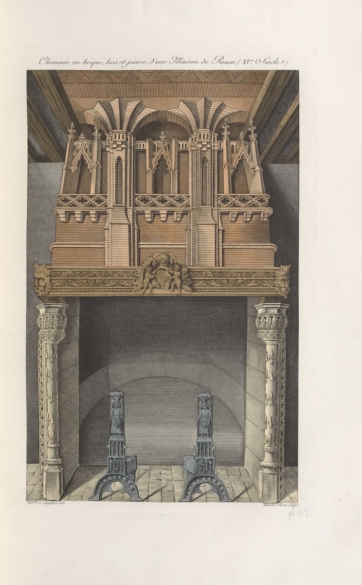 Cheminée en brique bois et pierre dune maison de Rouen XVe siècle 1839