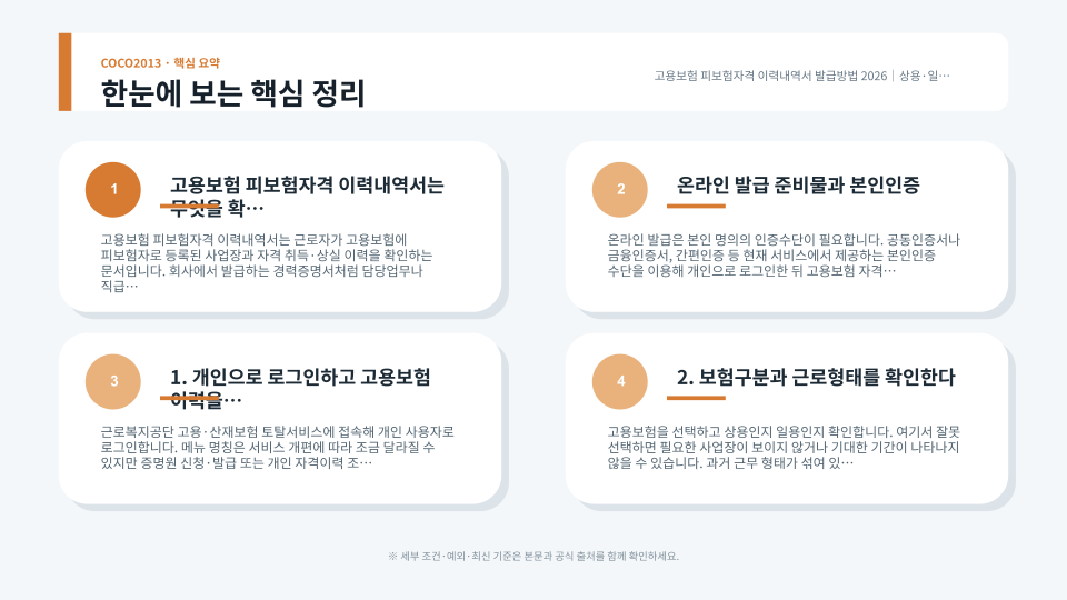 근로자가 고용보험 가입 사업장과 취득·상실 이력을 확인하고 발급하는 흐름을 표현한 안내 이미지