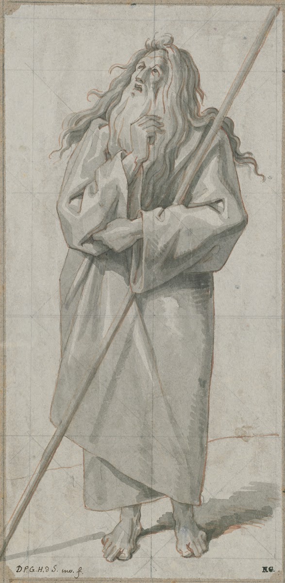 Abraham met staf de blik omhoog gericht