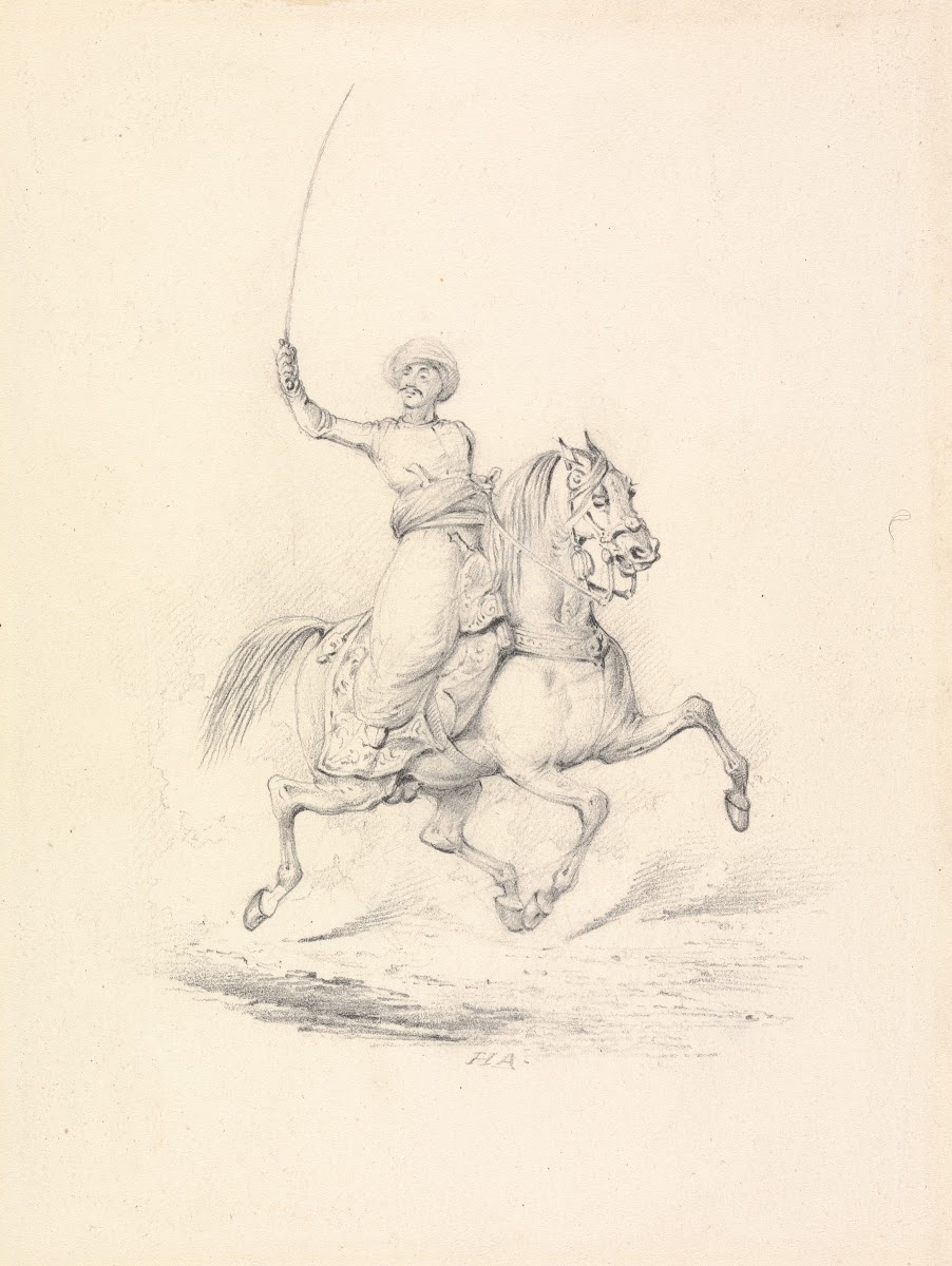 Turbaned Cavalryman Right Arm with Curved Sword Upraised between 1827 and 1851