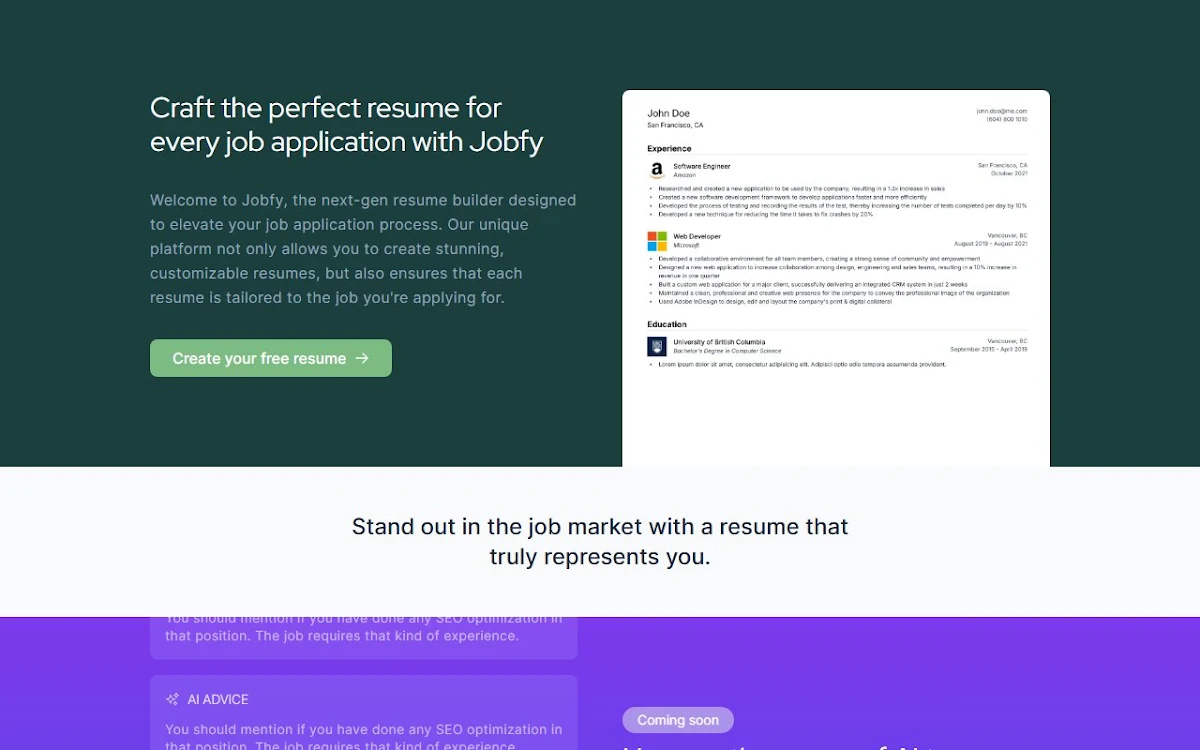 Captura de Jobfy - New gen resume builder