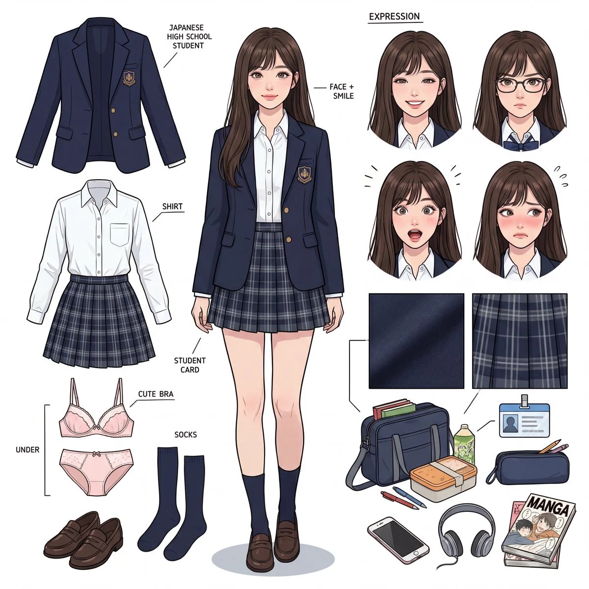 Descomposición del concepto de personaje de estudiante de secundaria japonés