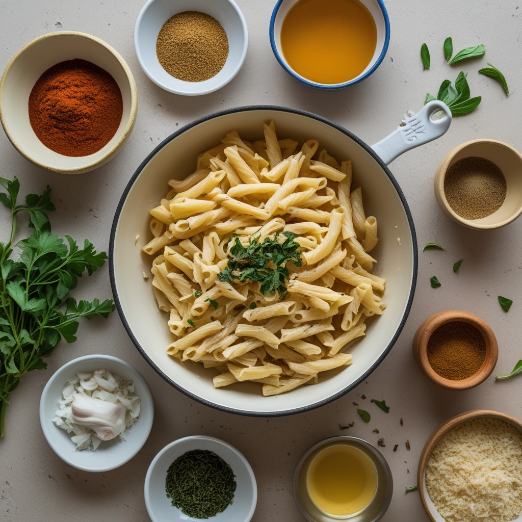 Ingredients for One Pot Creamy Garlic Pasta – Easy Homemade Comfort Meal