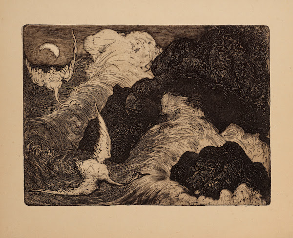 Deux cygnes volant au dessus de la mer Two swans Flying over sea 1892