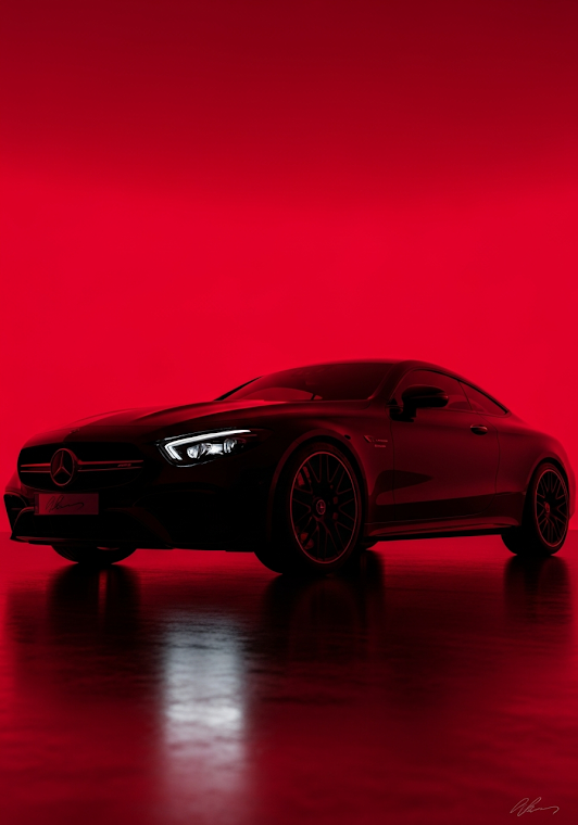 Black Luxury Car Red Background