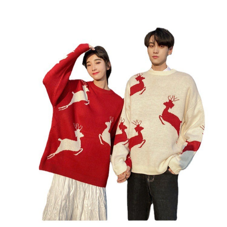 Christmas sweater with reindeer motif for couples