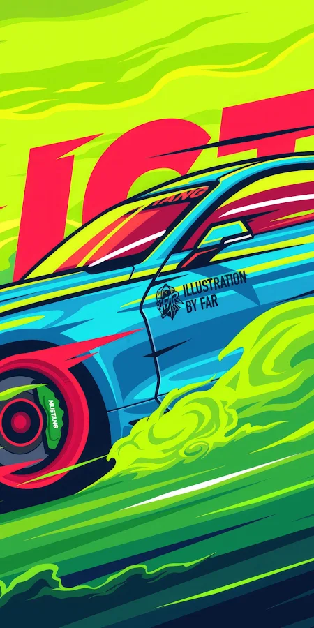 Mustang, Illustration, Car, Drift 4K Phone Wallpaper