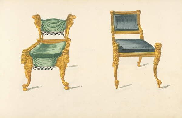 Two gilt chairs with lion camel motifs 1805   1806