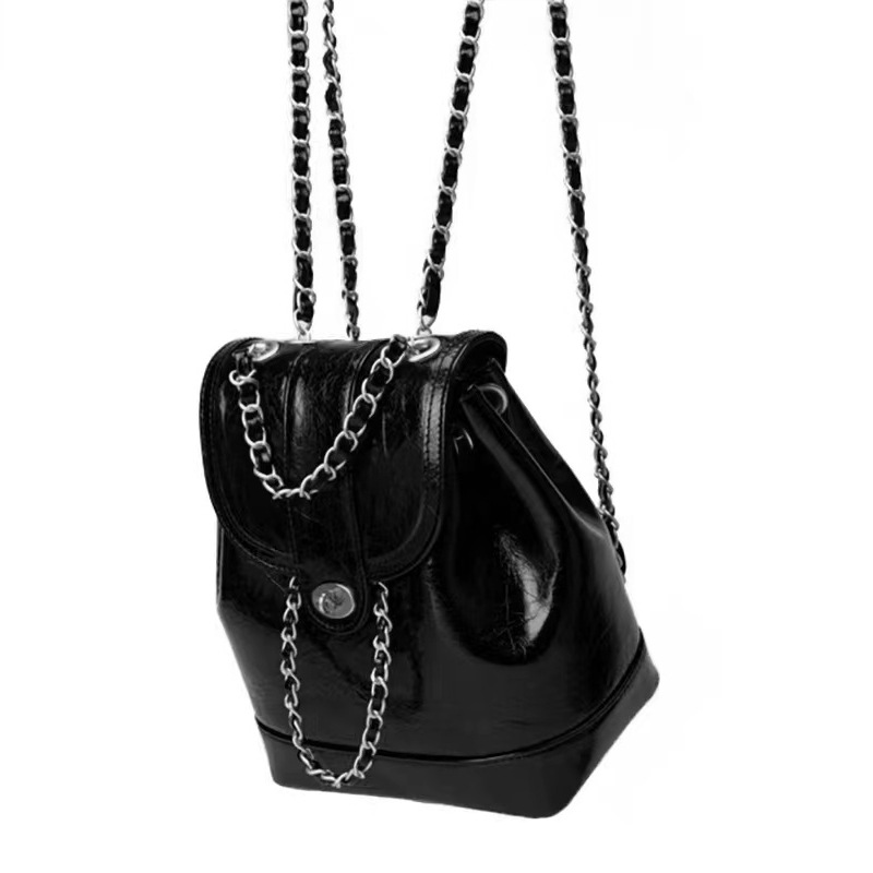 Compact PU backpack with chain decoration