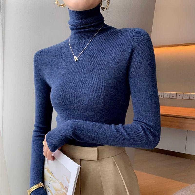 Damen-Rollkragenpullover, figurbetont, einfarbig