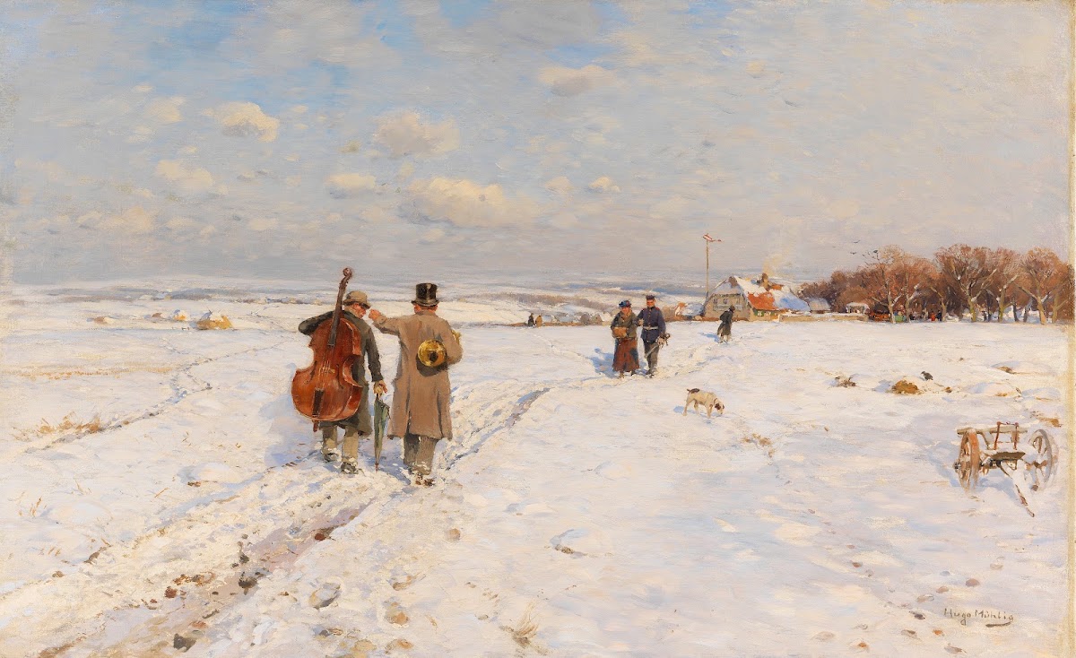 Heimkehrende Musikanten im Schnee 1880