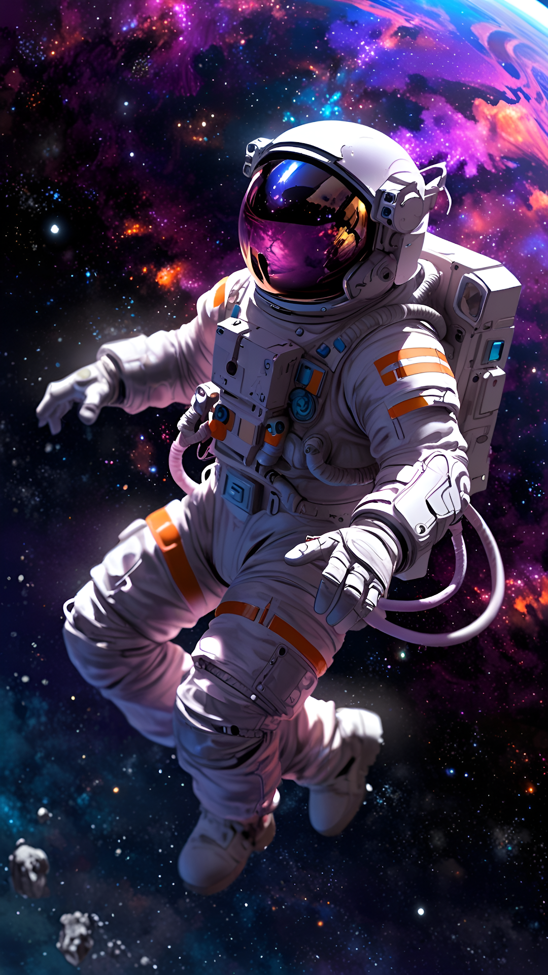 Astronaut Floating in Vibrant Purple Nebula Cosmos - Free 4K mobile Wallpaper