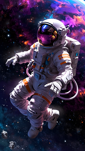Astronaut Floating in Vibrant Purple Nebula Cosmos - Free mobile Wallpaper
