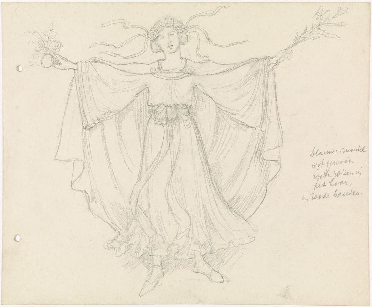 Dansende jonge vrouw met uitgestrekte armen 1869   1925